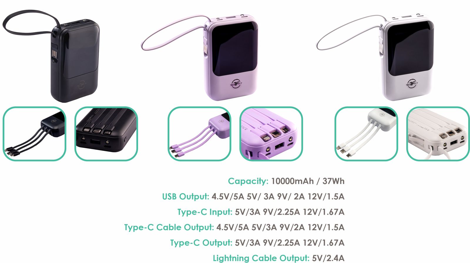 TECHFIT P106 10,000mAh Powerbank – Dual Input, Digital Display 1