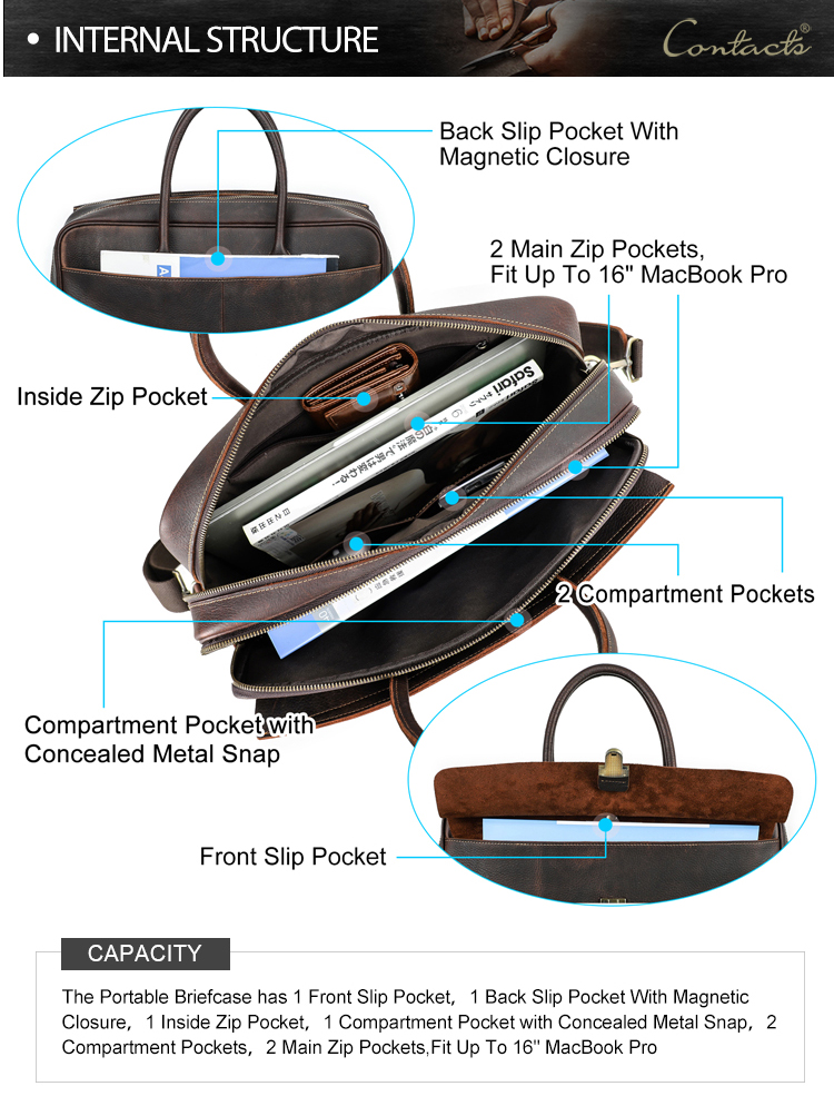 CONTACT'S Genuine Leather Men's Classic Office Briefcase – Stylish & Functional 3